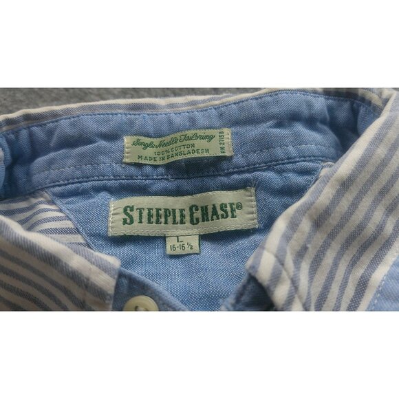 Steeplechase Shirt Men's L Blue White Striped Button-Down Causal *Read Preppy - Picture 10 of 14